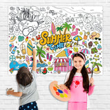 43.3x31.5" Summer Coloring Poster with Picture, Giant Summer Time Painting Poster, Large Coloring Tablecloth for Classroom Home Birthday Party Supplies Favor Nicime