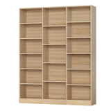 FACBOTALL Triple Wide Bookshelf, 6 Tier Large Bookshelf, Bookcase with 17 Open Display Shelves, 74'' Tall Bookcases and Bookshelves for Living Room, Home Office, Library, Light Oak FACBOTALL