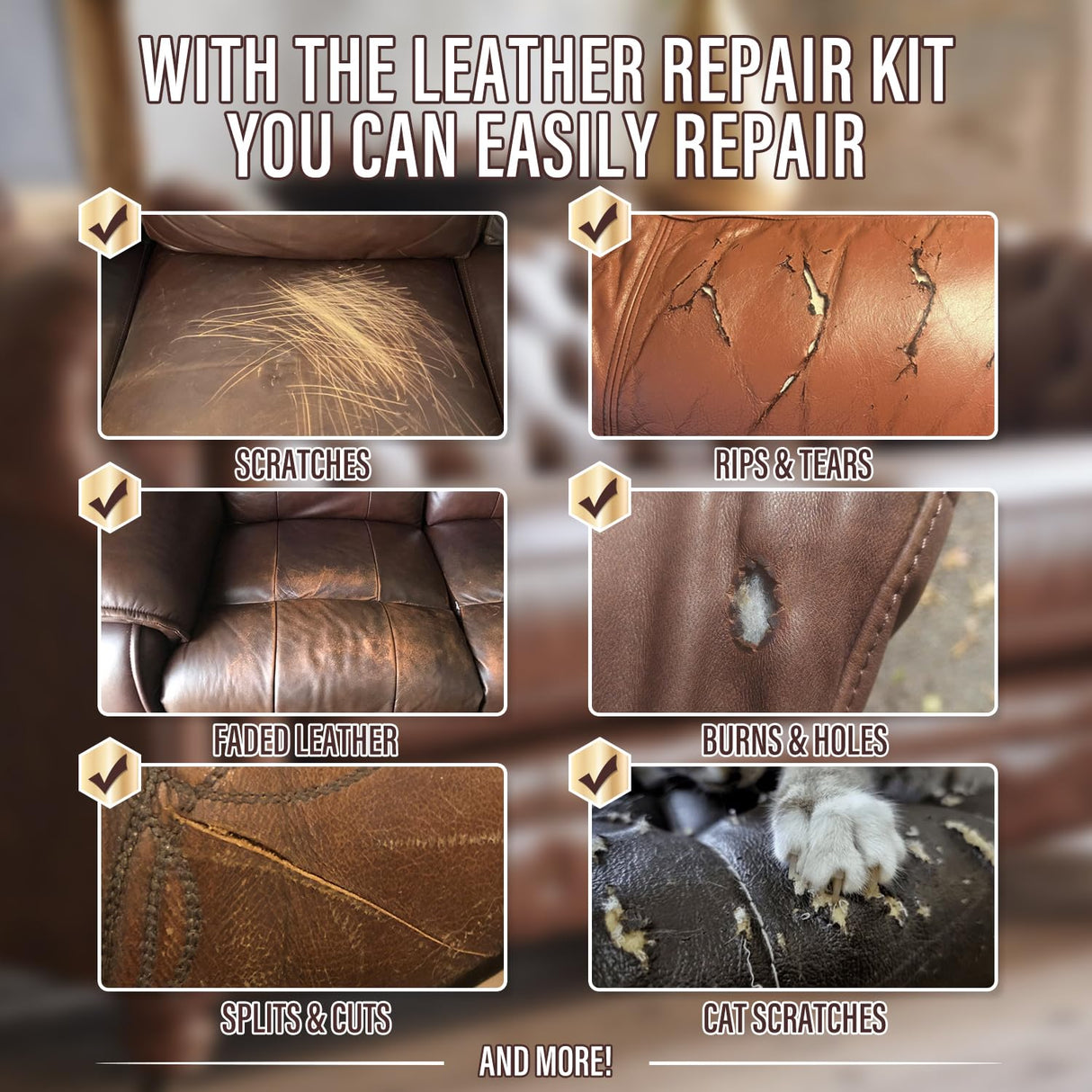 ARCSSAI ARCSSAL Brown Leather Repair Kit for Furniture, Leather Couch Repair Kit for Sofa, Jacket, Car Seats and Purse with Super Easy Instructions, Restores Any Material, Bonded, Pleather, Genuine ARCSSAI ARCSSAL