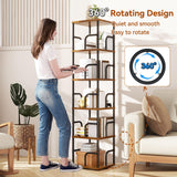 IBUYEK 6 Tier Square Rotating Bookshelf, 360° Spinning Bookcases Tower,Freestanding Corner Bookshelf with Rails,Industrial Swivel Bookcase Organizer for Bedroom, Living Room,Study,Brown,UTBC005H IBUYKE