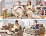 VanAcc 53 Inch Upholstered Chaise Lounge, Plush Sleeper Chair with Throw Pillows and Armrests, Sofa Bed Indoor for Living Room, Brown VanAcc