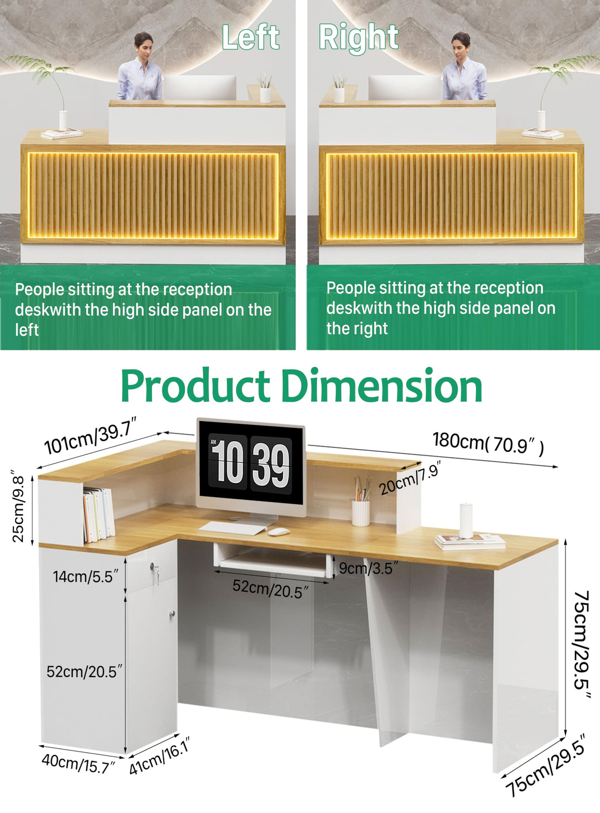 L Shaped Reception Desk, Solid Wood Front Desk with Counter & Lockable Drawers, Retail Checkout Customer 2 Person Secretary Desks for Home Office Lobby Store (63in,Left) Generic