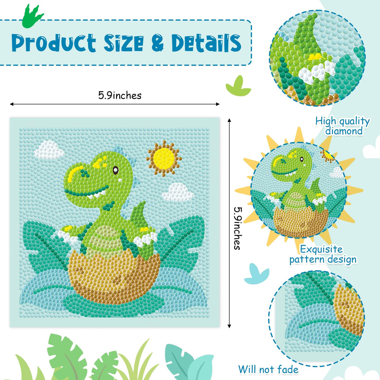 Cheerupp 4 Pcs Dinosaur Diamond Art Kits for Kids, Jungle Safari Animal DIY Creative Diamond Art Sticker Craft by Number for Adults Beginner, Full Round Drill Gem Art for Home Wall Decor Cheerupp