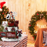 GlikCeil 20 Pcs Rustic Christmas Tiered Tray Decor Red and Black Buffalo Plaid Wooden Tiered Tray Decor for Farmhouse Christmas Winter Snowflake Wooden Table Centerpiece Sign Xmas Gift for Home Shelf GlikCeil