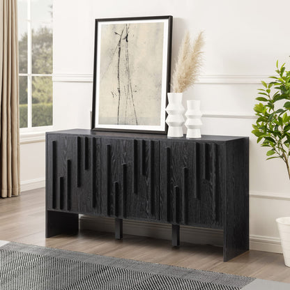 Walker Edison Contemporary Detailed 3-Door Sideboard, 55 Inch, Black - WoodArtSupply