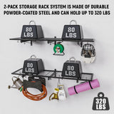 2 Pack Garage Wall Shelves, 46"X 12.5" Garage Shelving Wall Mounted, Heavy Duty Shelf Organizer with 8 Hooks, Black Floating Storage Metal Rack 320 LBS Capacity for Laundry Room, Office, Basement Riciakik