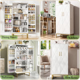 kepptory 51” Pantry Cabinets, White Freestanding Kitchen Pantry Storage Cabinet with Adjustable Shelves, Buffet Cupboards Storage Cabinet for Home Office Use, White + Gold kepptory