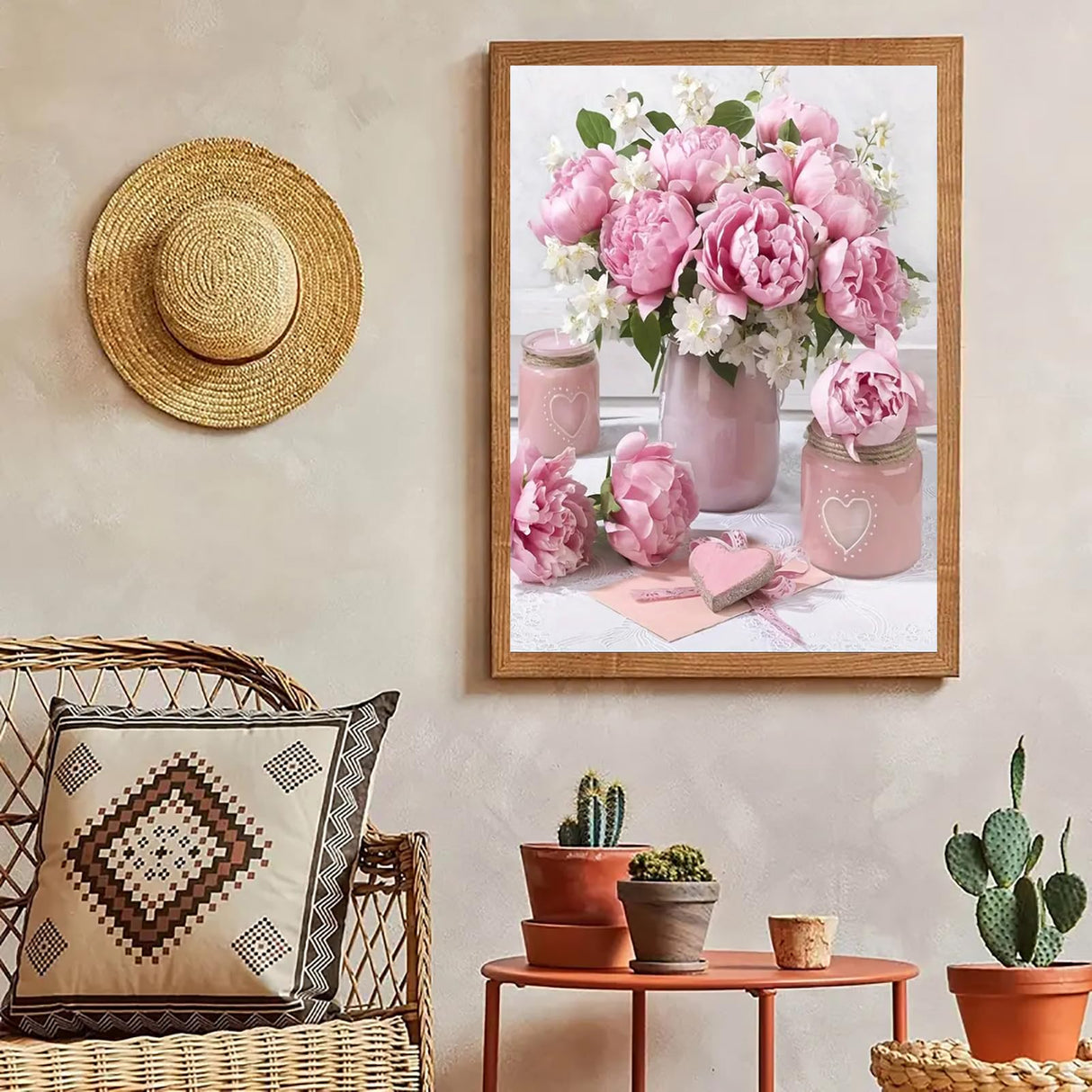 MaiMMaledy Paint by Numbers Kit for Adults Beginners Canvas Pictures with Framed Drawing Painting Acrylic Pigment with Wooden Triangle Easel Pink Flowers 8Wx12L inch MaiMMaledy