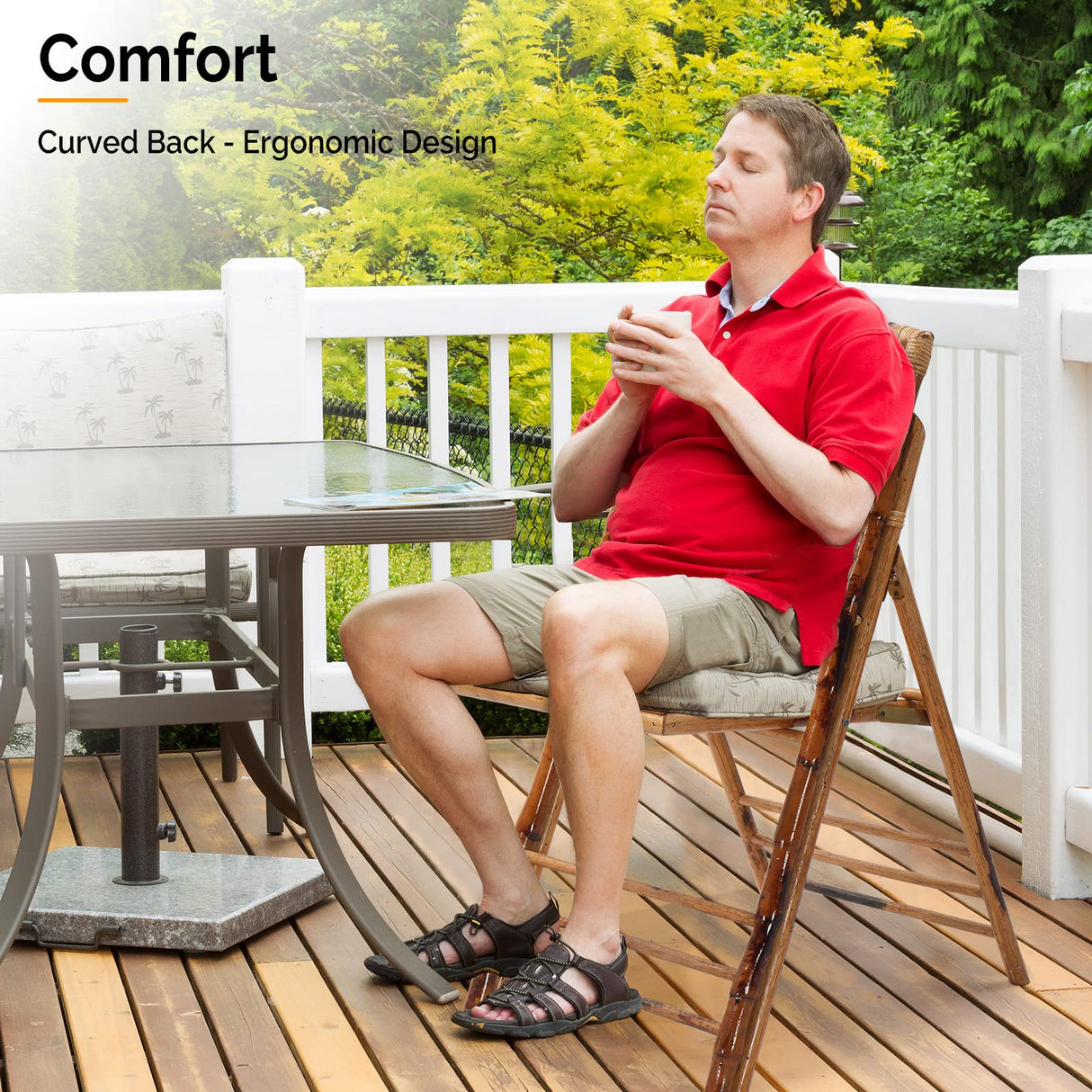 VINGLI Rustic Bamboo Folding Chair for Comfortable Indoor & Outdoor Dining VINGLI