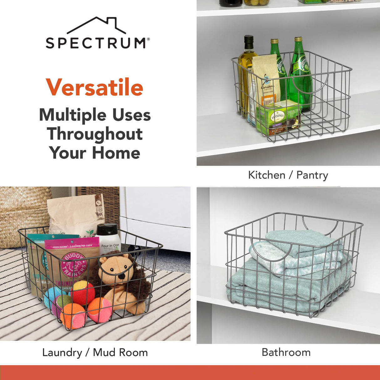 Spectrum Utility Wire Baskets for Organizing - Sturdy Steel Metal Basket Storage Organizer Bin with Handle - Open Wire Storage Baskets for Kitchen Pantry, Cabinets, Closet & Garage Shelves Spectrum Diversified