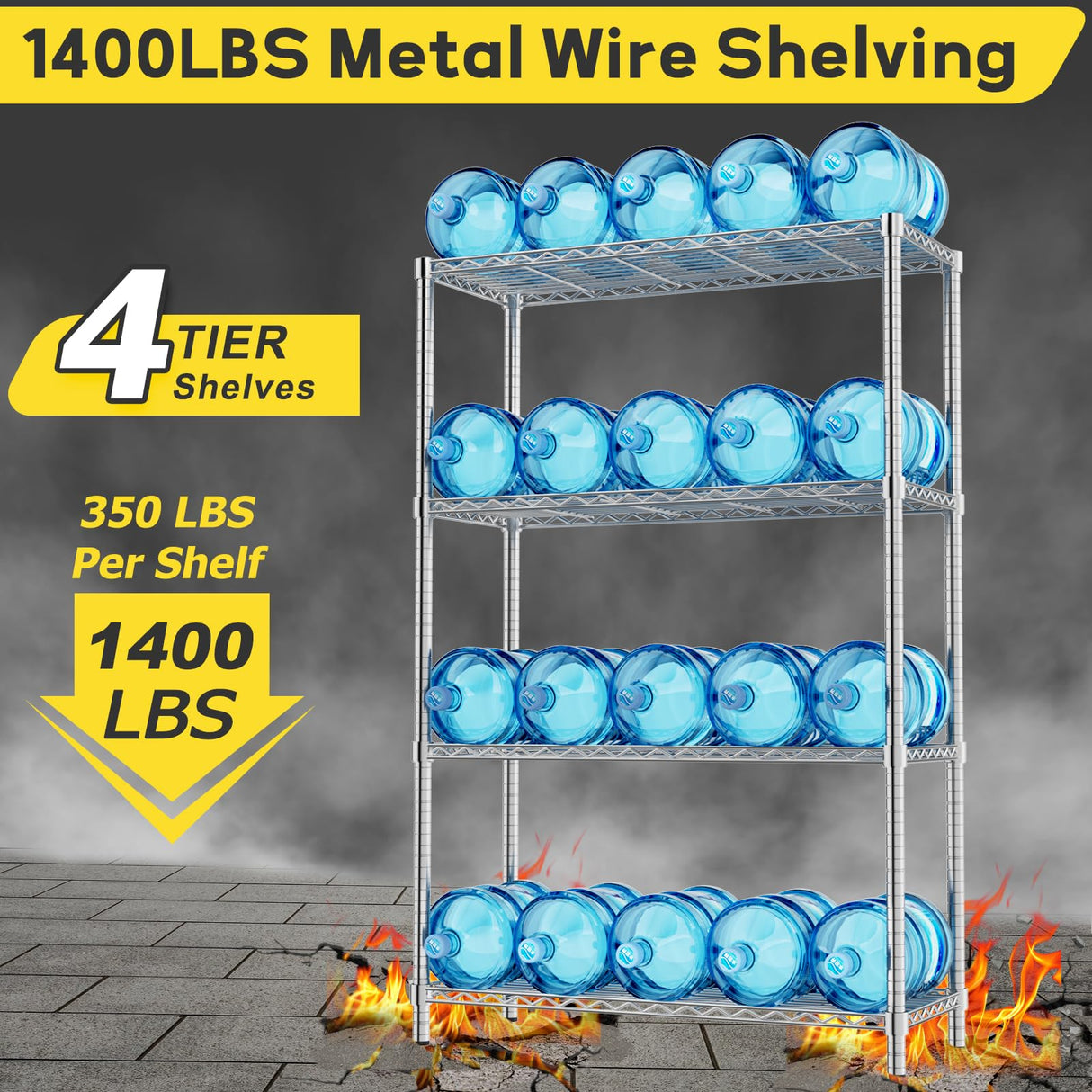 MODCART Storage Shelves, 36" L x 14" W x 54" H Heavy Duty Garage Wire Shelving Unit Loads 1400LBS, 4-Tier Adjustable Metal Industrial Utility Shelf Rack for Kitchen, Laundry Room, Basement MODCART