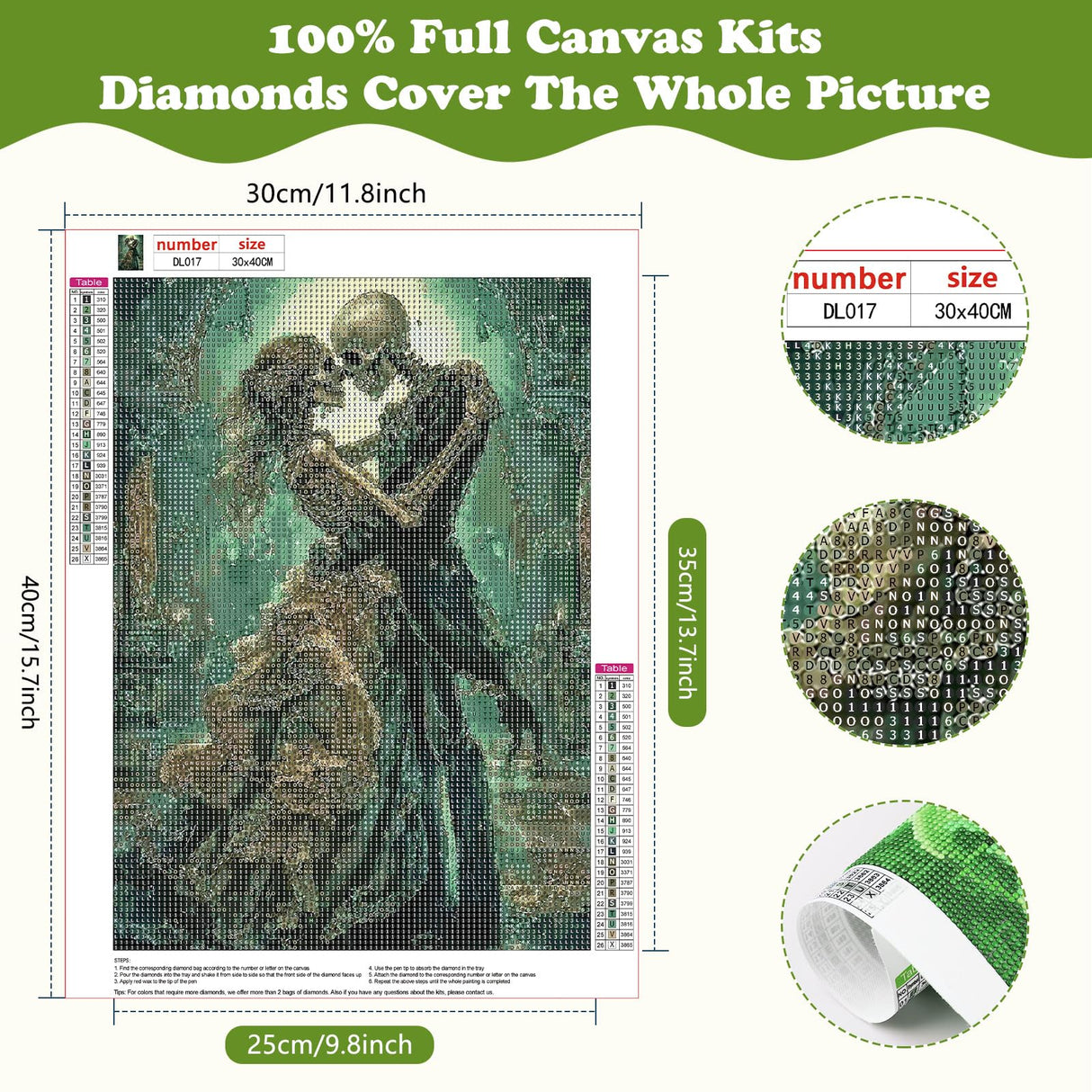 SENQAO Skull Diamond Art Kits for Adults, Halloween Skull Love DIY 5D Diamond Painting Kits Full Drill Diamond Dots Paintings with Diamonds Gem Art and Crafts Home Decor 12x16inch SENQAO