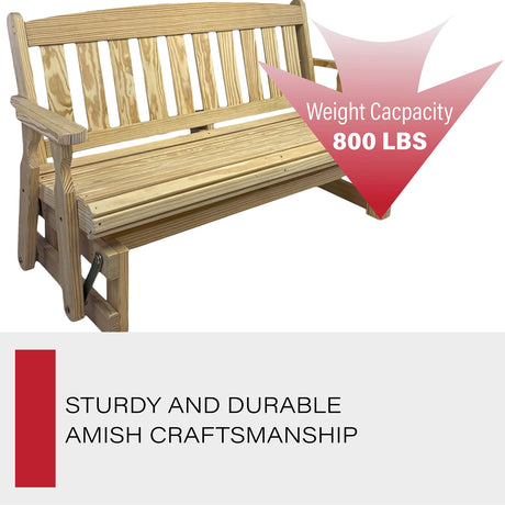 Amish Casual Heavy Duty 800 Lb Mission Pressure Treated Porch Glider (4 Foot, Unfinished) Amish Casual