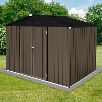Goohome Outdoor Storage Shed 8FT x 6FT, Heavy Duty Galvanized Metal Garden Shed Backyard Storage Shed Outside Tool Storage Shed House, with Lockable Door for Backyard Garden Patio