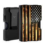 MIFANYO Minimalist Aluminum Wallet for Men, Slim RFID Blocking Money Clip, Front Pocket Metal Card Holder for Business Travel, Wood Grain American Flag, Personalized USA Gift for Soldiers Veteran MIFANYO