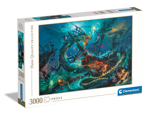 Clementoni Collection-The Underwater Battle-3000 Pieces-Puzzle, Author Illustration, Paolo Barbieri, Horizontal, Fun for Adults, Made in Italy, Multicoloured, 33023