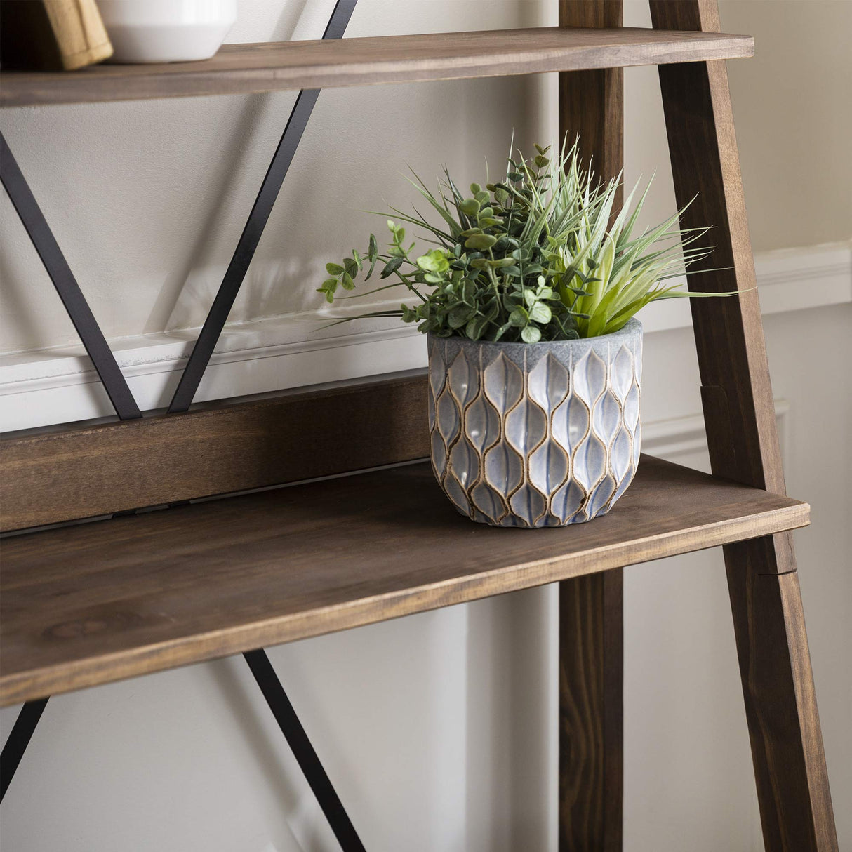 Stylish Brown Wood Bookcase with X Back Design - 4 Shelf Modern Farmhouse Storage Unit Walker Edison