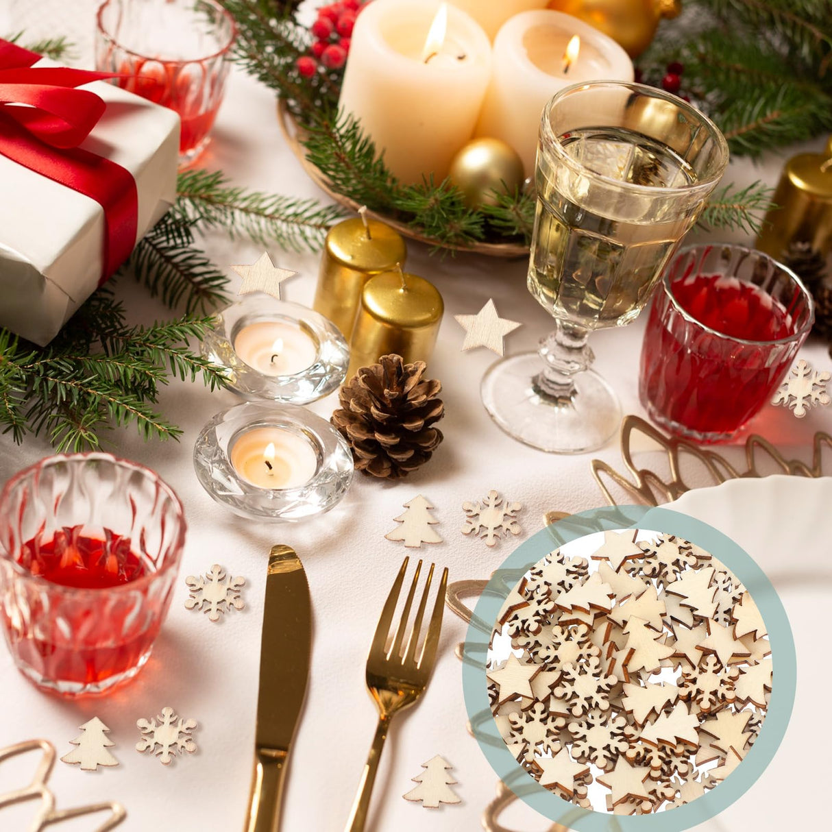 JJUNW 100Pcs Unfinished Wooden Stars Ornaments, Cutout Blank Wood Pieces Star, 0.59'' Small Wooden Stars for Crafts, Natural Wooden Cutouts Ornaments for Christmas Wedd (Christmas Tree Snowflake Star) JJUNW