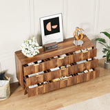 QEIUZON 9 Drawer Dresser, Modern Fluted Storage Dresser with Deep Drawers and Metal Handles, Wood Chest of Drawers Storage Organizer for Bedroom, Living Room, Hallway (Walnut) QEIUZON