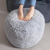 HIGOGOGO Round Stuffed Pouf Ottoman, Long Faux Fur Poufs with Foam Chunk Filling, Fluffy and Furry Pouf Foot Stool Storage Ottoman, 20 X 15 Floor Poufs Foot Rest for Living Room, Grey HIGOGOGO
