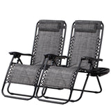 Nazhura Set of 2 Relaxing Recliners Patio Chairs Adjustable Steel Mesh Zero Gravity Lounge Chair Beach Chairs with Pillow and Cup Holder(Grey) Nazhura