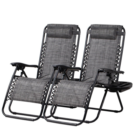 Nazhura Set of 2 Relaxing Recliners Patio Chairs Adjustable Steel Mesh Zero Gravity Lounge Chair Beach Chairs with Pillow and Cup Holder(Grey) Nazhura