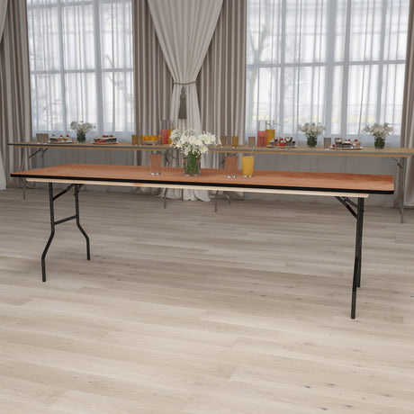 Flash Furniture Gael 8-Foot Rectangular Wood Folding Banquet Table with Clear Coated Finished Top Flash Furniture