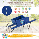 Giantex Wooden Wagon Planter, Small Wheelbarrow Wagon Flower, Indoor & Outdoor Raised Bed W/ 9 Magnetic Accessories, Wheel, 2 Handle, Wood Flower Cart Planter for Garden Backyard Holiday (Blue) Giantex