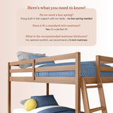 Grain & Grove Bear Twin Over Twin Bunk Bed, Low Bunk Bed Frame for Kids, Bunk with Ladder, Guardrail, and Slats, No Box Spring Required, Oak Embossed Pecan Grain & Grove