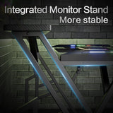 47 Inch Gaming Desk with Led Lights & USB Ports & Power Outlets, Upgraded Integrated Monitor Stand Computer Desk, Gamer Desk for Small Space, Black Carbon Fiber Surface Gaming Desk Czlolo