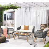 Patiorama 4 Piece Patio Furniture Set, Outdoor FSC Certified Acacia Wood Conversation Set, All-Weather Rope Sofa Set w/Coffee Table, Loveseat, Modern Deep Seating Set for Lawn Balcony Poolside, Cream Patiorama