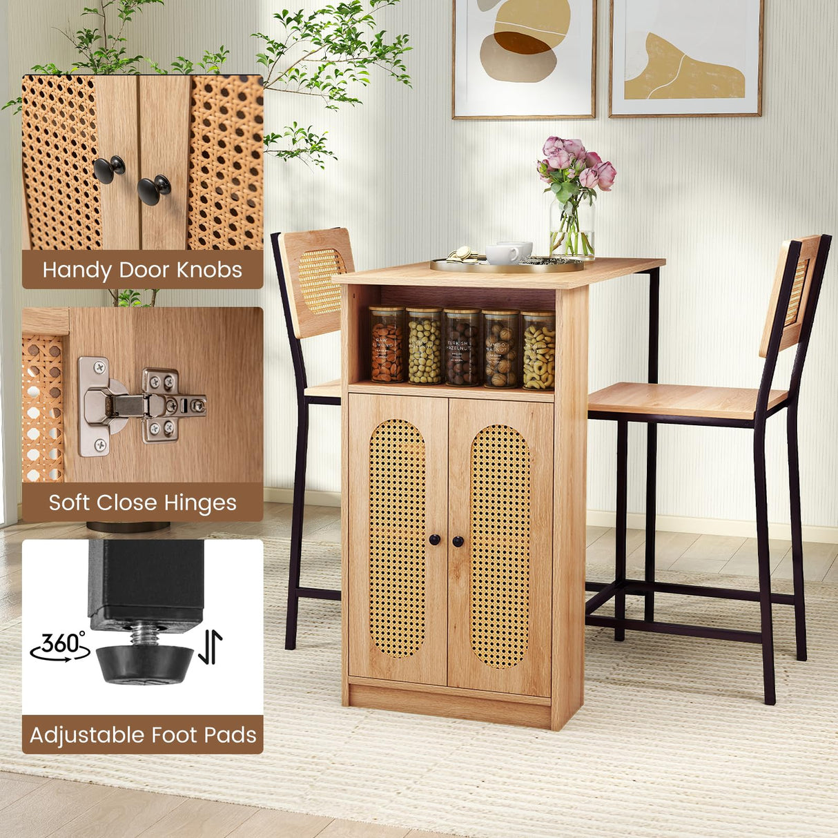 Tangkula 3-Piece Counter Height Bar Table Set, Kitchen Table with 2 Bar Stools & Storage Shelves, Breakfast Table Set with Backrests & Footrests, Rectangular High Top Pub Table with Chairs for 2 Tangkula