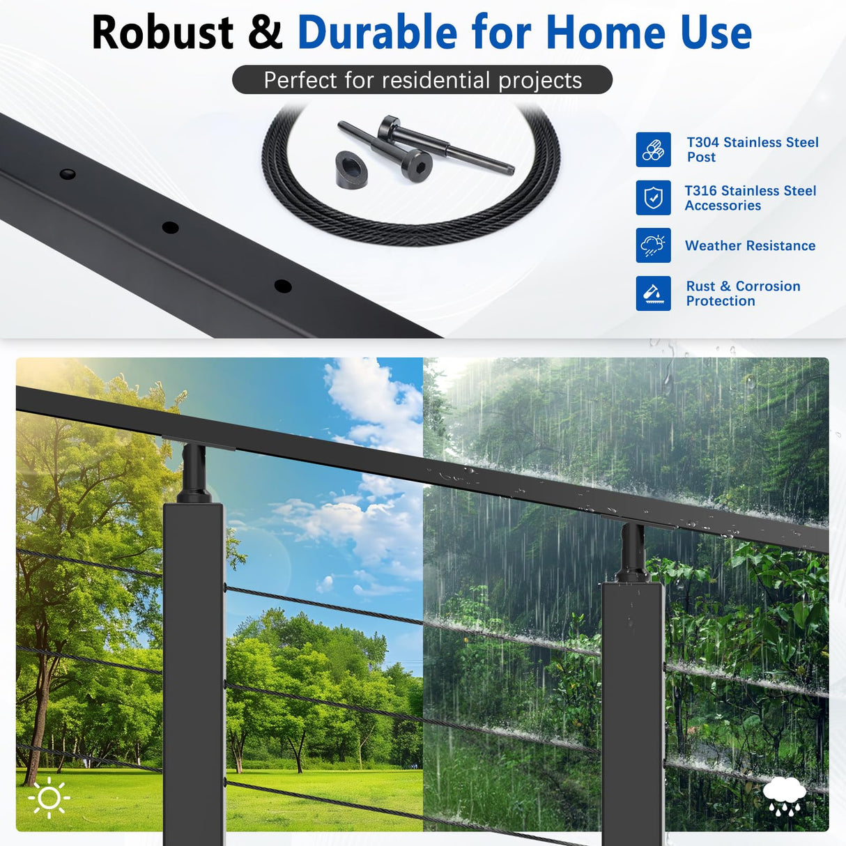 Zylorix 36" One-Stop Black Cable Railing Posts Kit(Super Easy DIY), Include 4Pack Stair Posts for 25-35°Stairway, 177ft Wire Rope, Complete Cable Railing System DIY Kit with Cutter(No Handrail) Zylorix