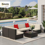 Outsunny 7-Piece Patio Furniture Set, Outdoor Wicker Conversation Set, All Weather PE Rattan Sectional Sofa Set with Cushions and Tempered Glass Top Coffee Table, Pillows, Cream White Outsunny