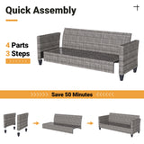 ovios Patio Furniture Set, 9 Pieces Outdoor Wicker Rattan Sofa Couch with 6 Chairs, Ottomans and Comfy Cushions, All Weather High Back Conversation Set Garden Backyard, Denim Blue ovios