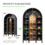 FIMELLO 70.4’’ Double-Arched Bookshelf Bookcase, Display Cabinet with Led Light, Bar Wine Cabinet with Shelves, Tall Food Pantry Furniture for Living Room, Kitchen, Dining Room, Black FIMELLO