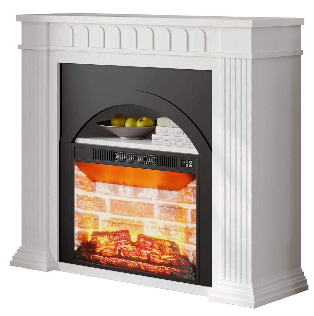 Electric Fireplace with Mantel - 44" Fireplace Mantel, Electric Fireplace TV Stand, Drawer Storage, Remote, 3D LED Flame, Adjustable Heat,Black SOLACE FURNITURE