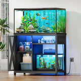 YITAHOME Fish Tank Stand with Power Outlets & LED Light, 40-50 Gallon Metal Aquarium Stand with Cabinet for Fish Tank Accessories Storage for Turtle Tank, Reptile Terrarium, 660LBS Capacity, Black YITAHOME