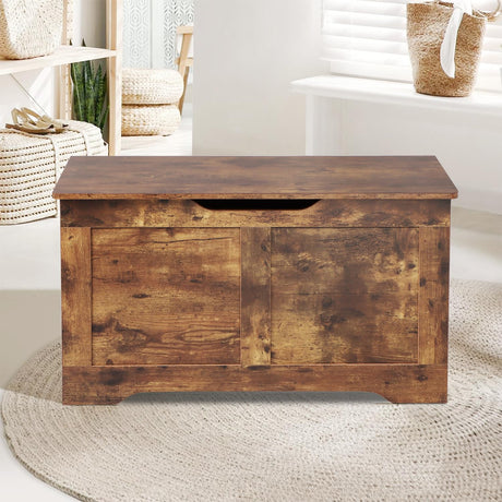 Timberer 31.5" Storage Chest, Wooden Storage Bench, Lift Top Toy Chest with 2 Safety Hinges, Large Toy Box, Entryway Shoes Bench for Living Room, Bedroom, Rustic Brown Timberer