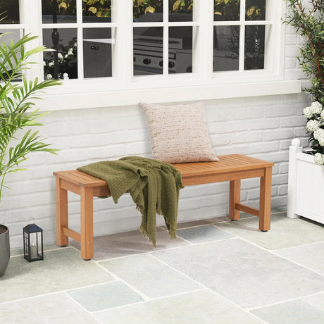 OC Orange-Casual 51" Acacia Wood Outdoor Bench, Backless Patio Dining Bench with Slatted Seat for Garden, Poolside & Entryway OC Orange-Casual
