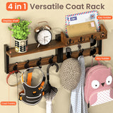 29'' Rustic Coat Rack Wall Mount with Shelf and Key Hooks, Solid Wood Key Holder Wall Mount, Farmhouse Wall Organizer for Mail, Entryway Wall Hangers for Hats, Clothes, Backpacks, Dog Leashes, Mudroom Facilite