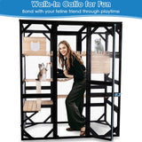 FunXplore Large Catio Outdoor Cat Enclosure Window 73" H Walk-in Cat House Kitty Cage for Multiple Indoor Outdoor Cats Outside Patio with 5 Access Doors Waterproof Roof FunXplore