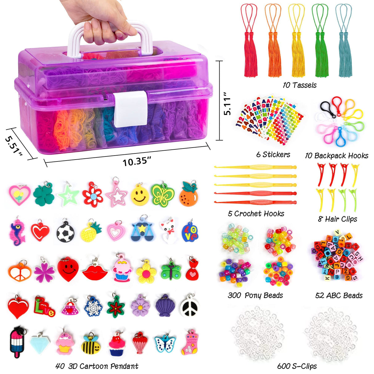 INSCRAFT 17500+ Rubber Loom Bands with 3 Layer Container, 28 Colors, 600 S-Clips, 352 Beads, 40 Cartoon Pendant, Bracelet Making Refill Kit for Kids INSCRAFT