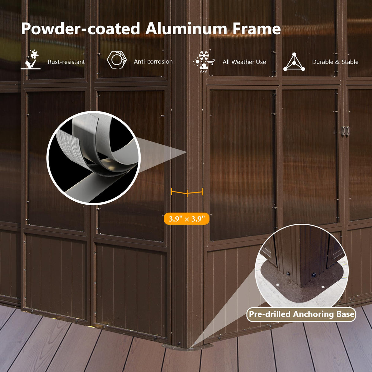 Domi 8x12FT Sunroom,Wall Mounted Gazebo Solarium with Front Door, Both Side Entrance, Galvanized Steel Sloping Roof, Moveable PC Screen, Outdoor Permanent Sun Room Lean to Gazebo for Deck Patio domi outdoor living