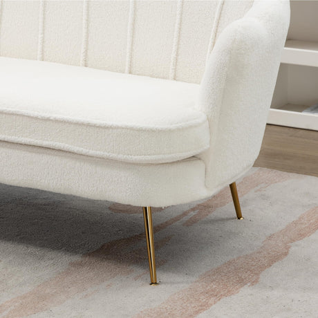 Modern Boucle Loveseat Couch,Futon Small Sofa with Gold Metal Legs ,2-Seater Upholstered Mini Sofa Couches for Small Space,Living Room Bedroom Office Dorm Studio Apartment Love Seat Couche(White) Gustonhon