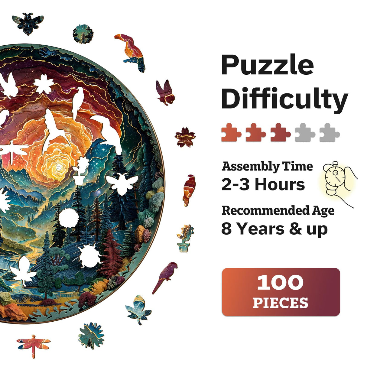 Jigfoxy Wooden Puzzles for Adults, Visual 3D Cave Sky Wood Puzzles Adult, Unique Animal Shape Wooden Jigsaw Puzzles, Birthday Gifts for Puzzles Lovers Family Friend (S-8.5 * 8.5in-100pcs) Jigfoxy