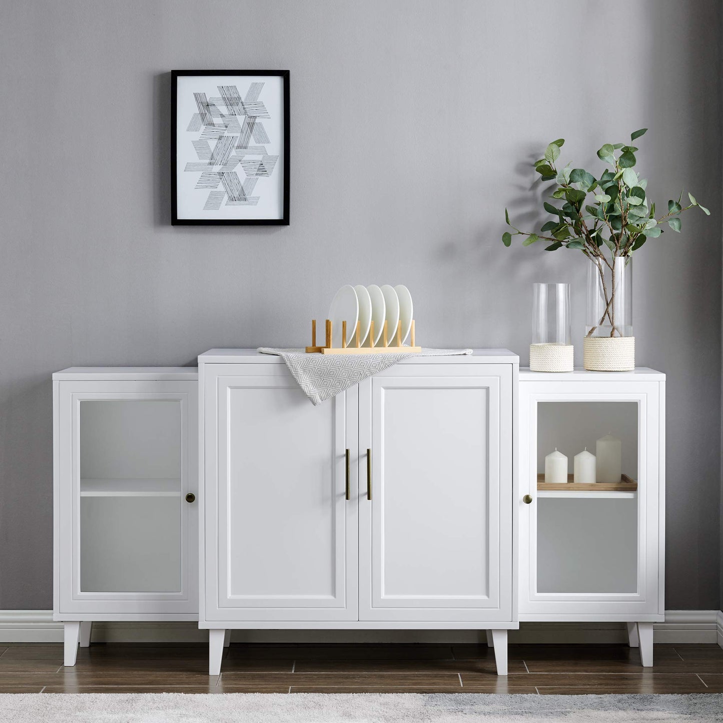 Walker Edison 4-Door Tiered Modern-Sideboard-Buffet Stand for Storage, 62, White - WoodArtSupply