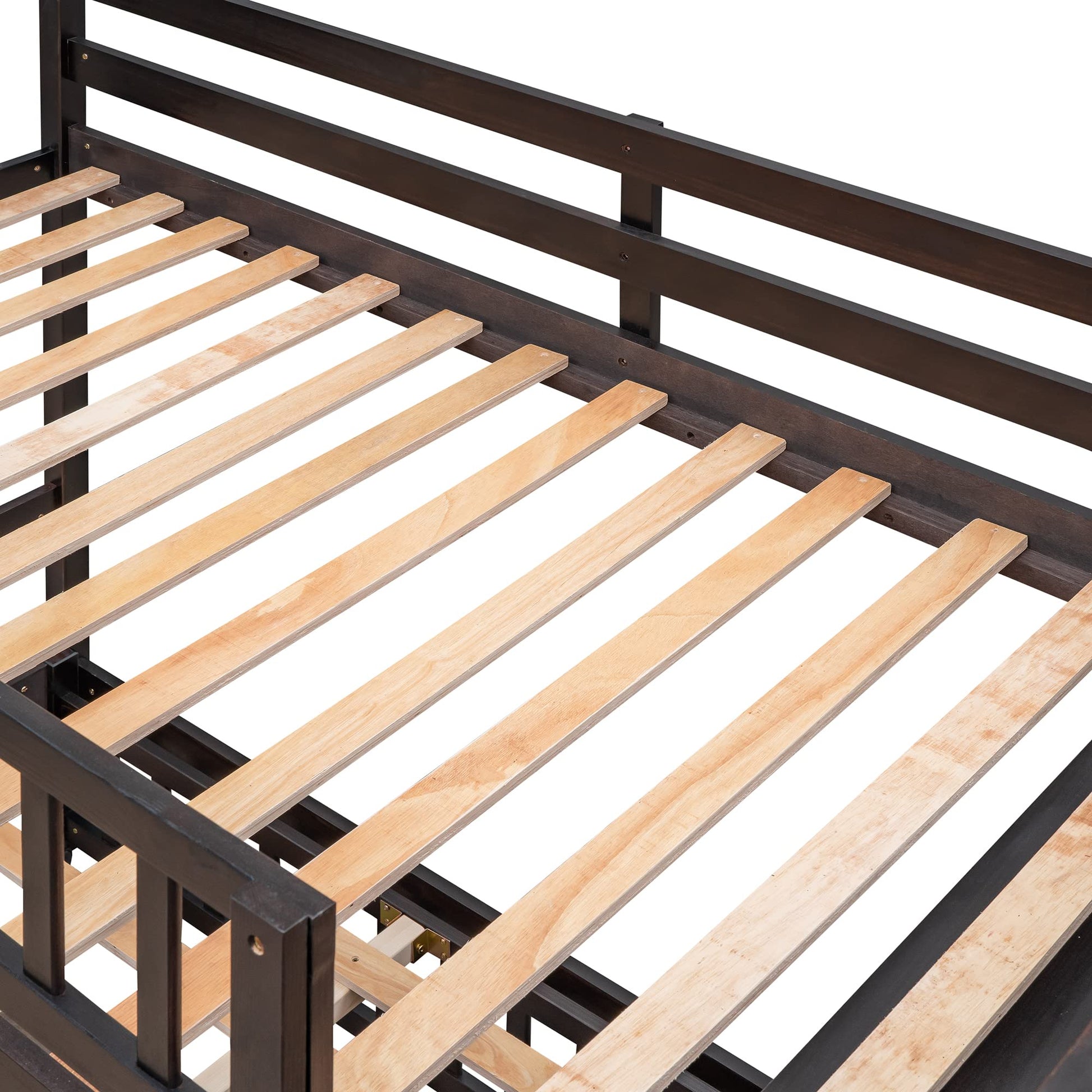 Harper & Bright Designs Twin Over Full Bunk Bed with Storage and Removable Lower Bed in Espresso - WoodArtSupply