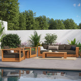 Modway Tahoe Acacia Wood 5-Piece Outdoor Patio Furniture Set in Natural Cocoa - Includes Lounge Chair and Sofa with Weather-Resistant Cushions, Plus Coffee Table Modway