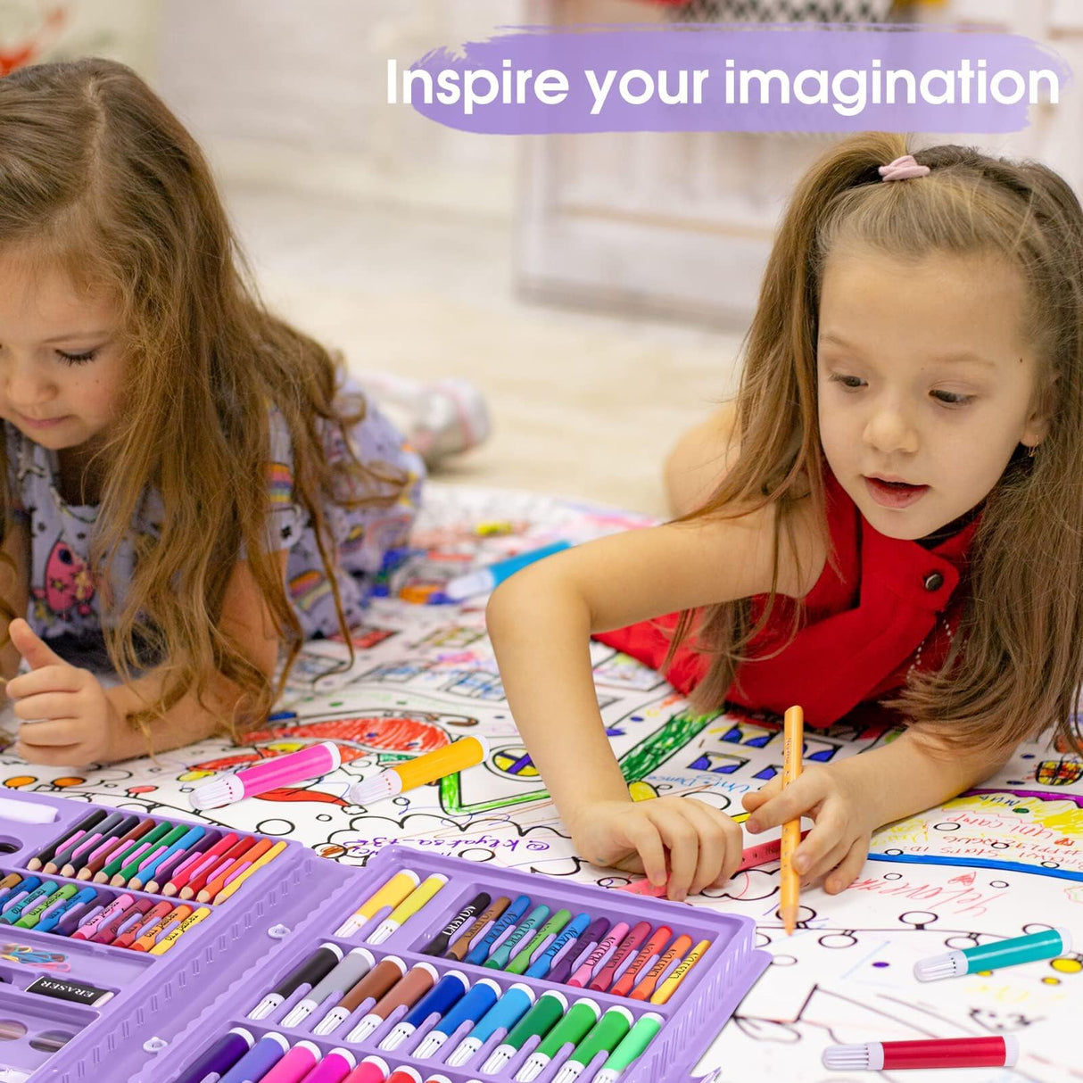 2 Pack Art Kit, Vigorfun Drawing Painting Art Supplies for Kids Girls Boys Teens, Gifts Art Set Case Includes Oil Pastels, Crayons, Colored Pencils, Watercolor Cakes (Purple) VigorFun